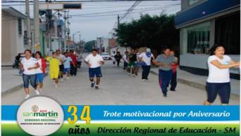 Con trote por las calles de Moyobamba trabajadores de la DRE San Mart&iacute;n inicia XXXIV Aniversario